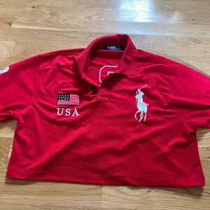 Chief Keef Large Horse Polo Ralph Lauren Croppd Red Short Sleeve Shirt